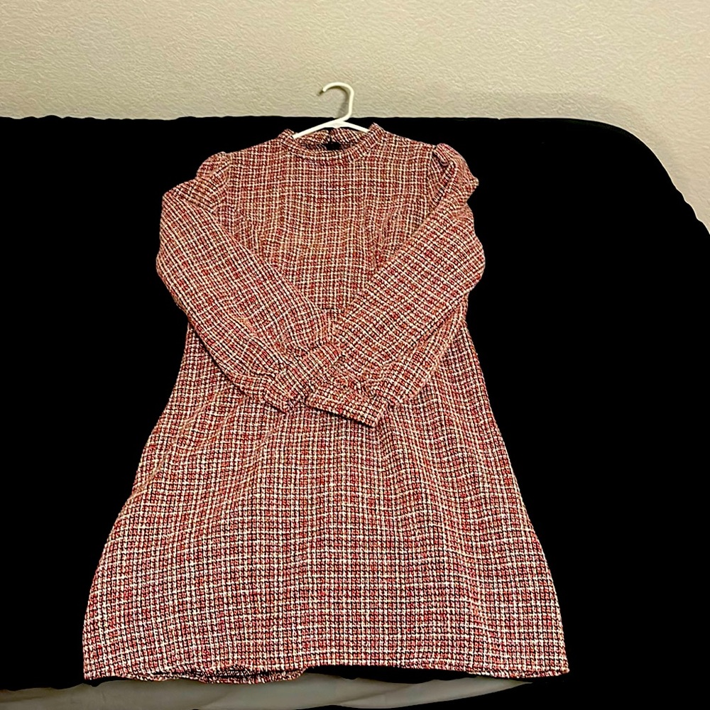 Lantern Sleeve Plaid Tweed Dress